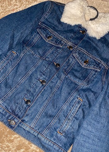 İçi Kürk Mavi Kadın Kot Ceket - Görsel 14