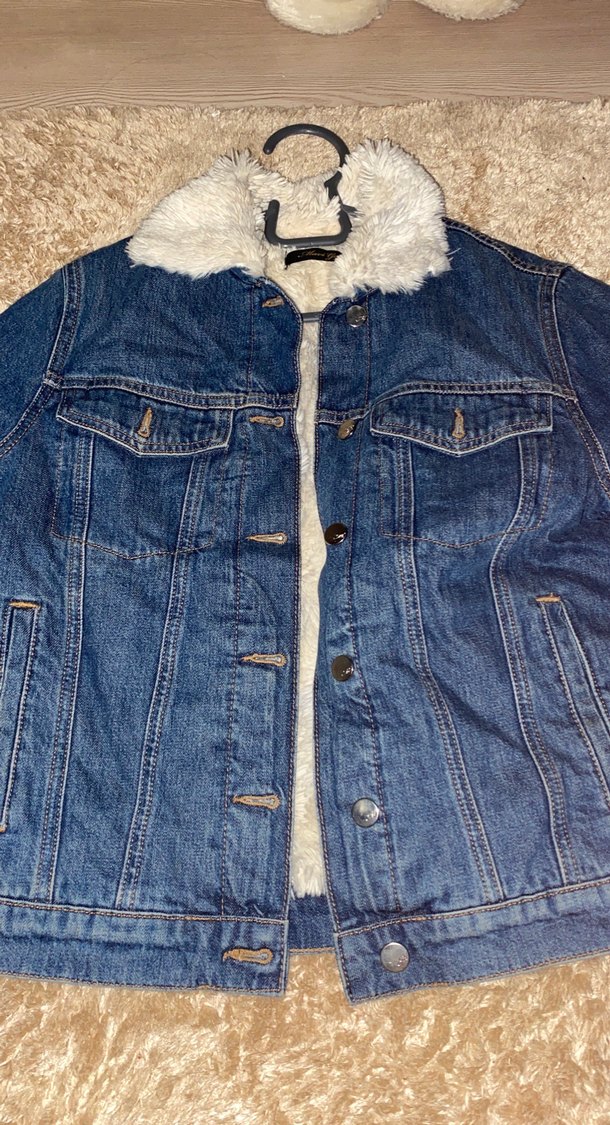 İçi Kürk Mavi Kadın Kot Ceket - Görsel 2