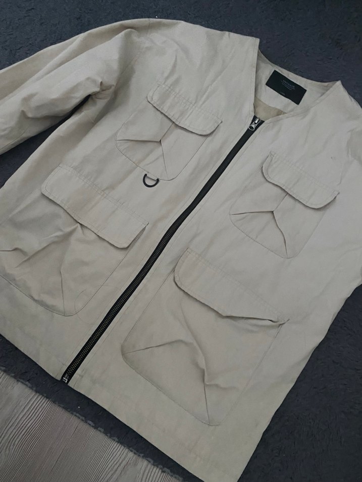 Gri Fermuarlı Erkek Keten Ceket - Görsel 2