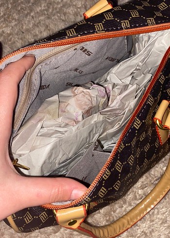 Kahverengi Desenli Deri Kadın Çanta - Görsel 5