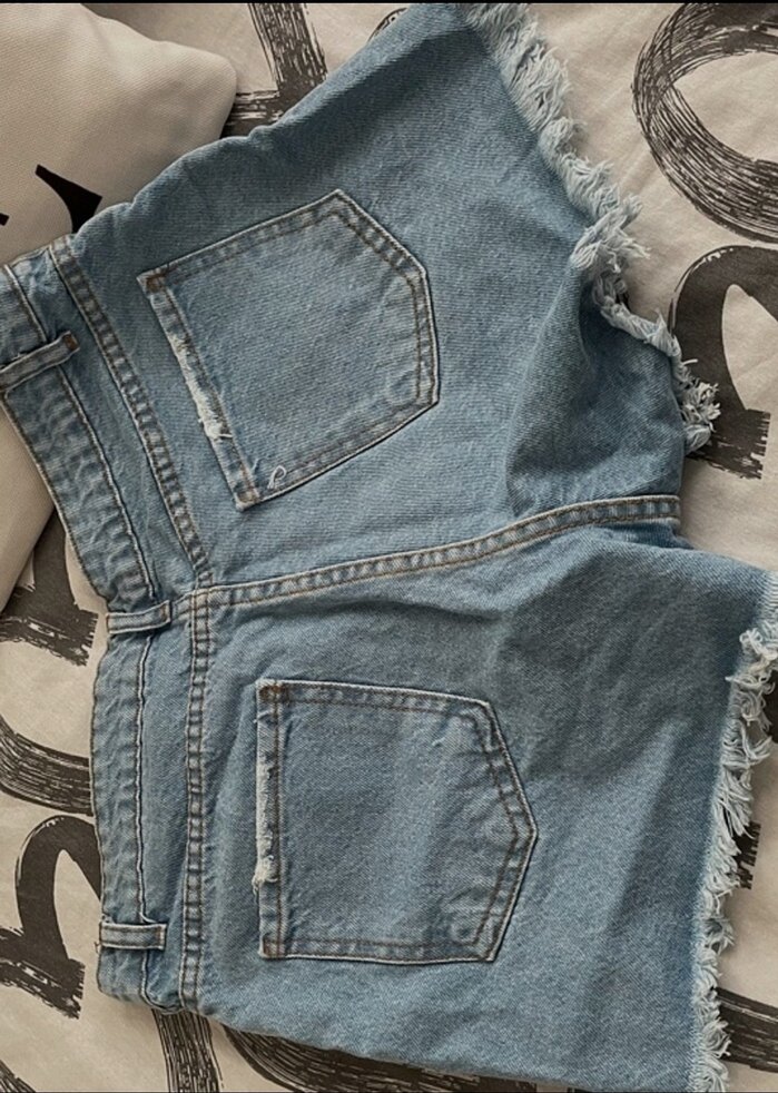Düğmeli Mavi Kadın Mini Denim Şort - Görsel 4