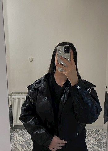 Kadın Siyah Parlak Deri Yılan Desenli Ceket - Görsel 2