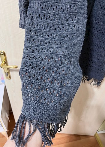 Gri Bohem Uzun Örgü Kadın Hırka - Görsel 3