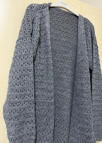 Gri Bohem Uzun Örgü Kadın Hırka - Görsel 2