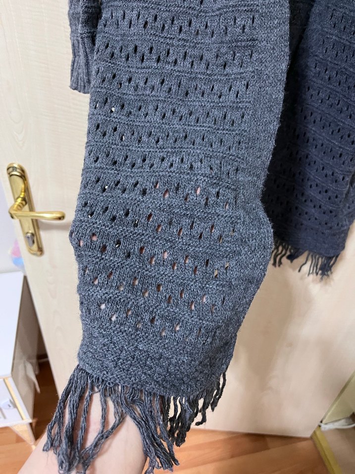 Gri Bohem Uzun Örgü Kadın Hırka - Görsel 3