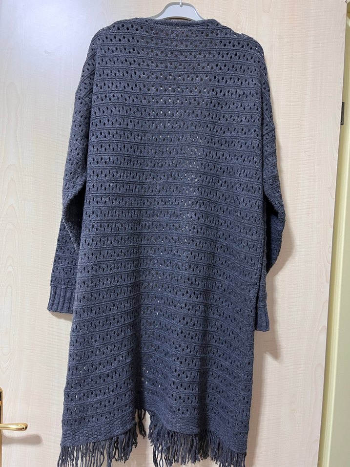 Gri Bohem Uzun Örgü Kadın Hırka - Görsel 5