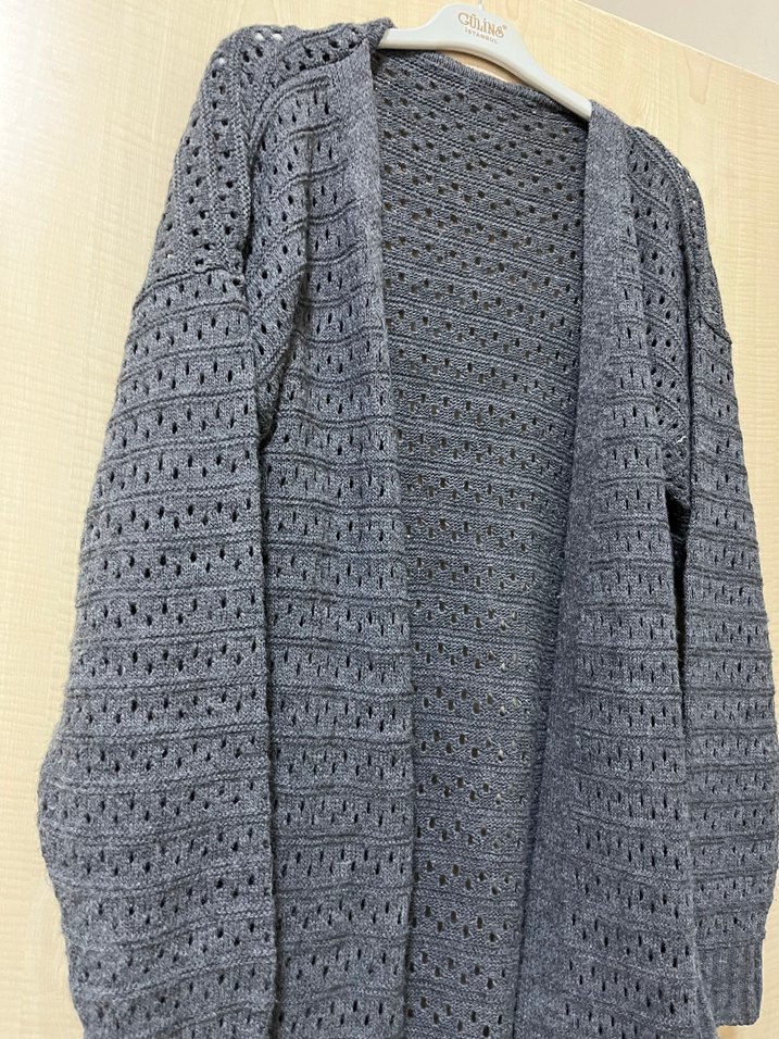 Gri Bohem Uzun Örgü Kadın Hırka - Görsel 2