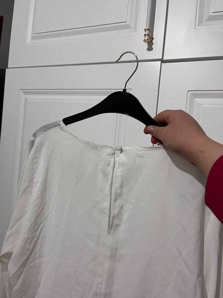 Beyaz Uzun Kollu Keten Bluz - Görsel 4