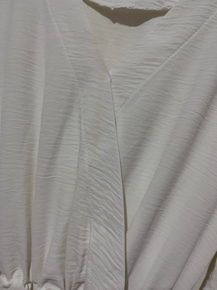 Kadın Beyaz Keten Uzun Kollu Fırfırlı Elbise - Görsel 5