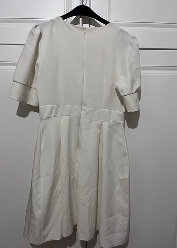 Kısa Kollu Beyaz Midi Keten Elbise - Görsel 7