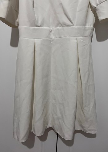 Kısa Kollu Beyaz Midi Keten Elbise - Görsel 6