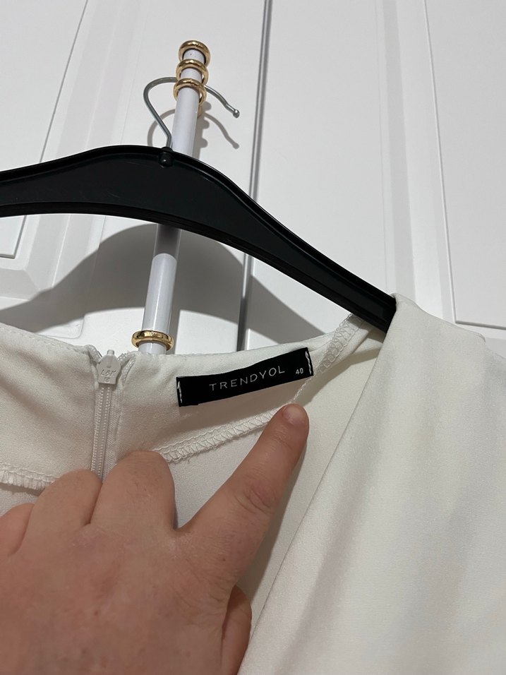 Kısa Kollu Beyaz Midi Keten Elbise - Görsel 5