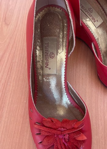 Tergan Kırmızı Vintage Dolgu Topuklu Kadın Ayakkabı