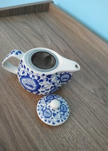  Beden mavi Renk Mavi Çiçek Desenli Porselen Mini Demlik