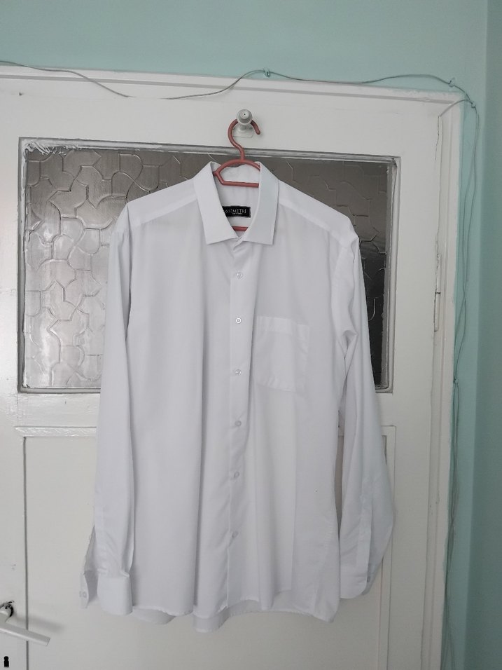 Düğmeli Beyaz Erkek Gömlek - Görsel 4