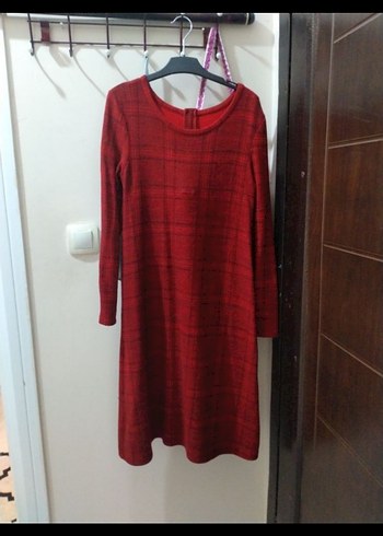 Kırmızı Uzun Kollu Triko Midi Tunik