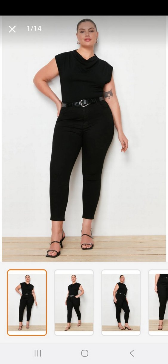 büyük beden Siyah Dar Kesim Kadın Kot Pantolon - Görsel 3