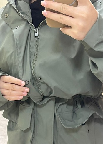 Kemerli Haki Kadın Parka - Görsel 2