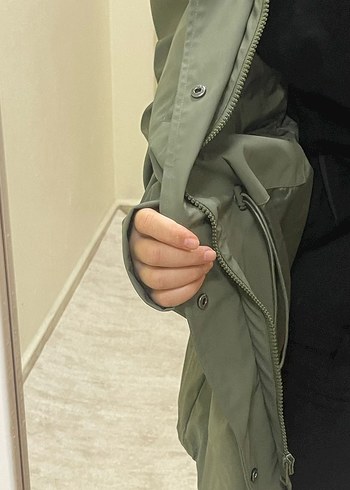 Kemerli Haki Kadın Parka - Görsel 5