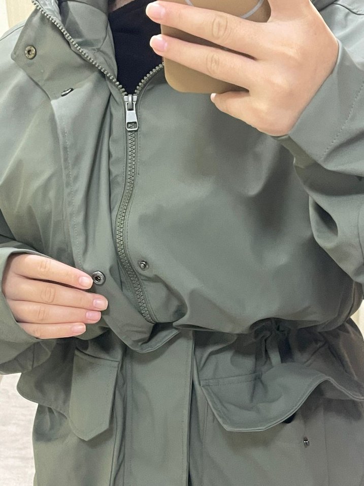 Kemerli Haki Kadın Parka - Görsel 2