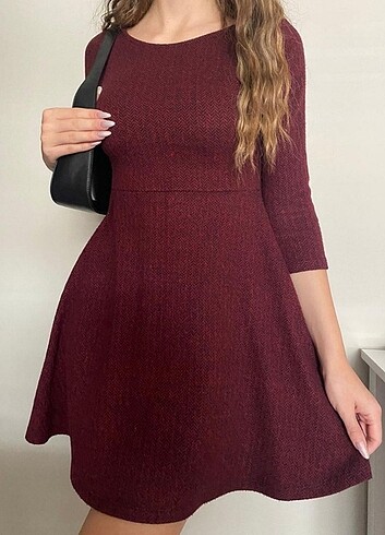 Bordo Renk Kışlık Kısa Elbise