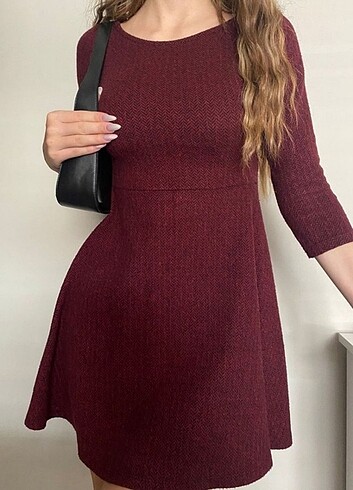 Diğer Bordo Renk Kışlık Kısa Elbise