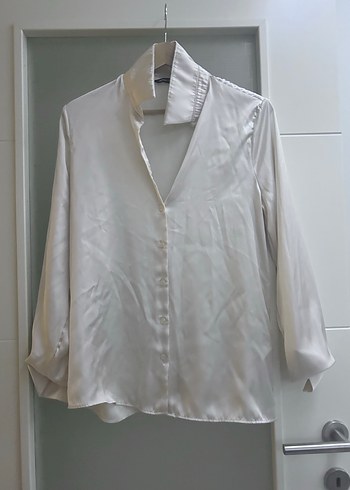 Düğmeli pudra Saten Gömlek - Görsel 2