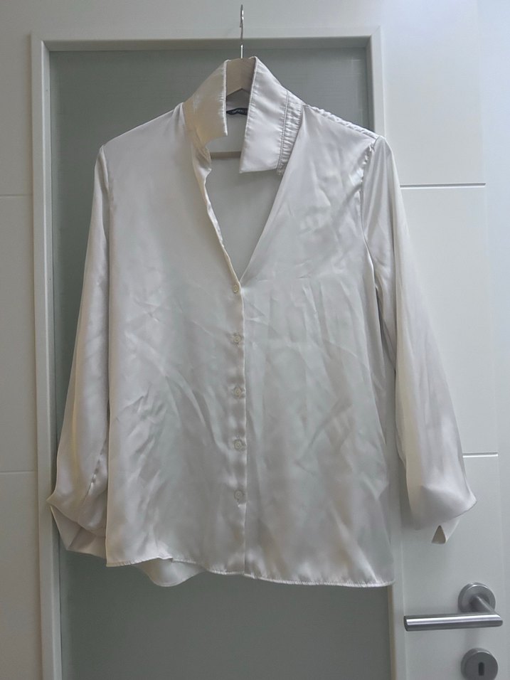 Düğmeli pudra Saten Gömlek - Görsel 2