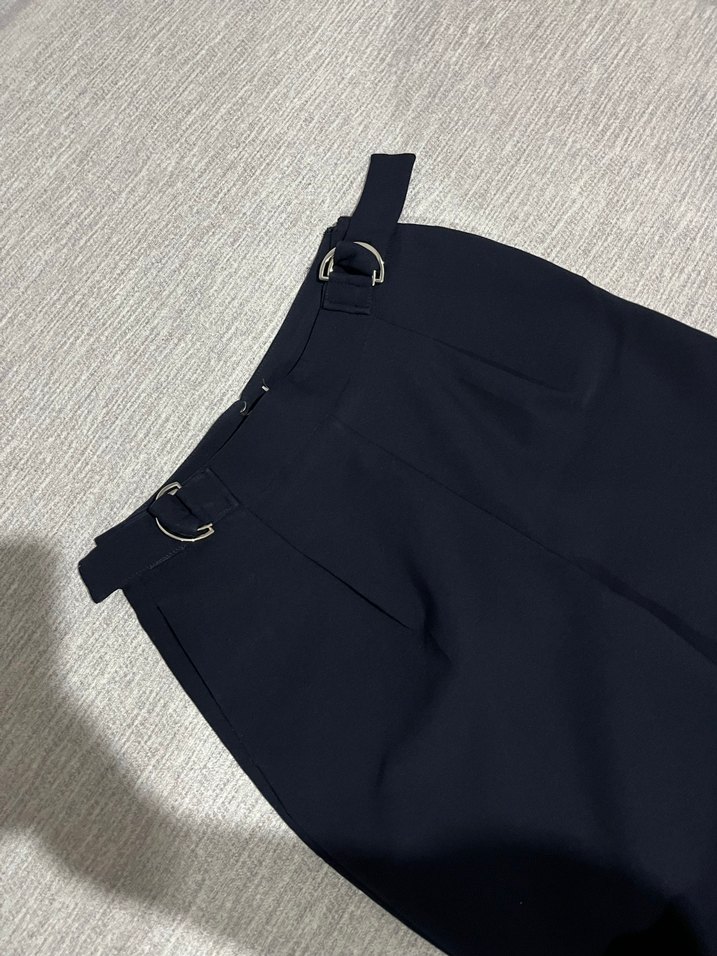 Kadın lacivert  Kumaş Pantolon Tokalı Midi - Görsel 2