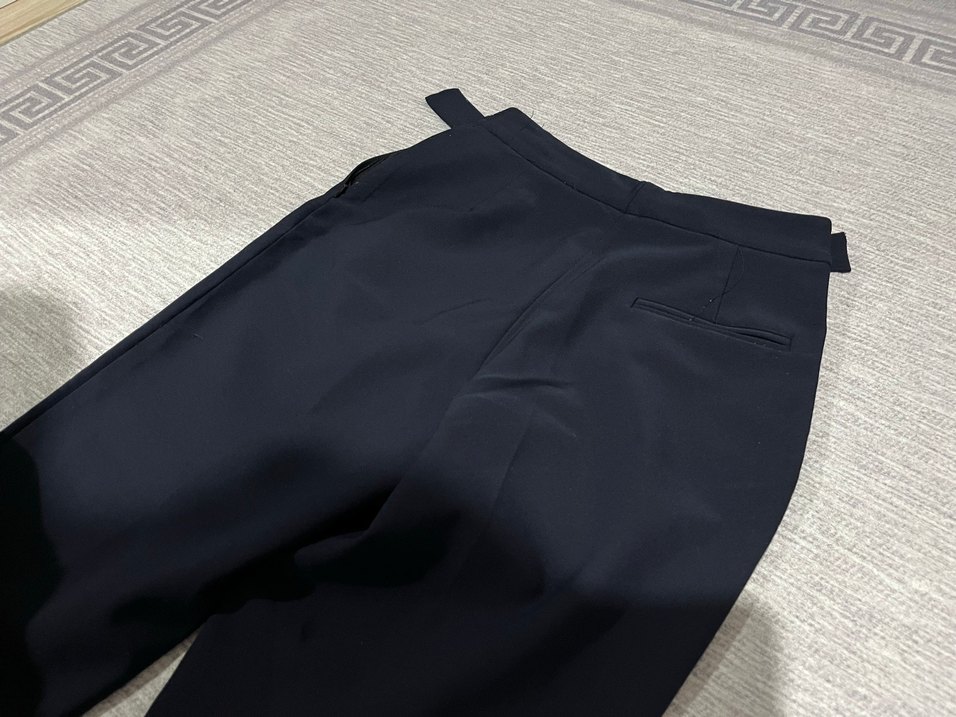 Kadın lacivert  Kumaş Pantolon Tokalı Midi - Görsel 3