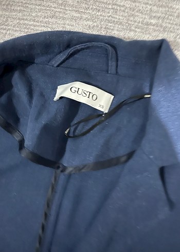 Düğmeli Lacivert Keten Kadın Blazer - Görsel 3