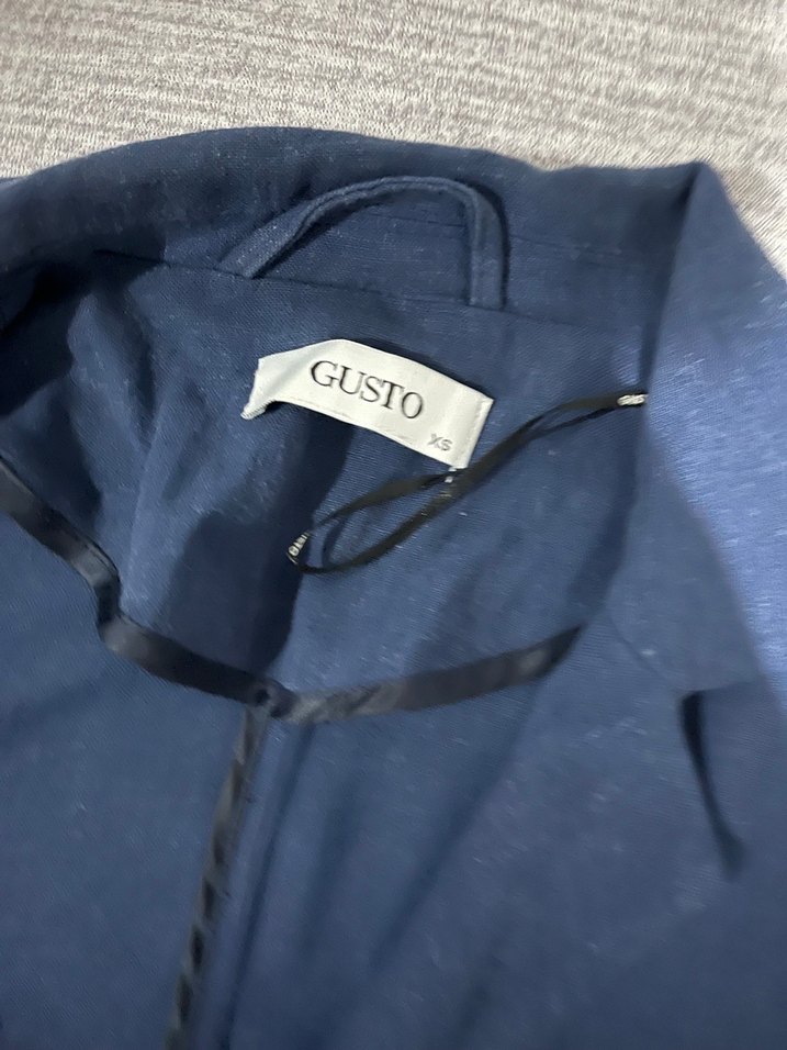 Düğmeli Lacivert Keten Kadın Blazer - Görsel 3