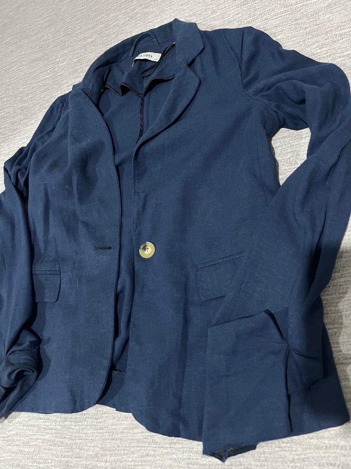 Düğmeli Lacivert Keten Kadın Blazer - Görsel 2