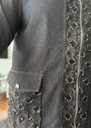 Diğer Gri Nakışlı Midi Denim takım
