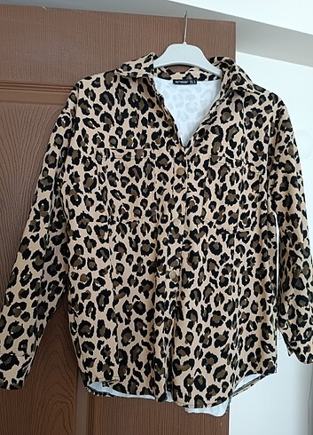 m Beden Leopar desenli kot ceket