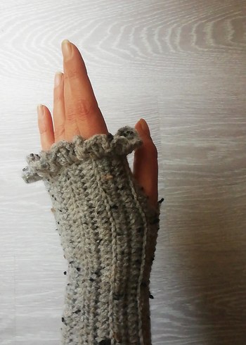 Gri Örgü Kadın Eldiven ve Saç Bandana Takım - Görsel 3