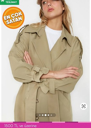 34 Beden camel Renk Bej Kuşaklı Kadın Trençkot