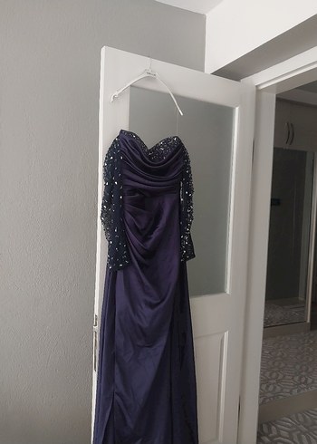 Gece Mavisi Taş İşlemeli Premium Abiye - Görsel 4