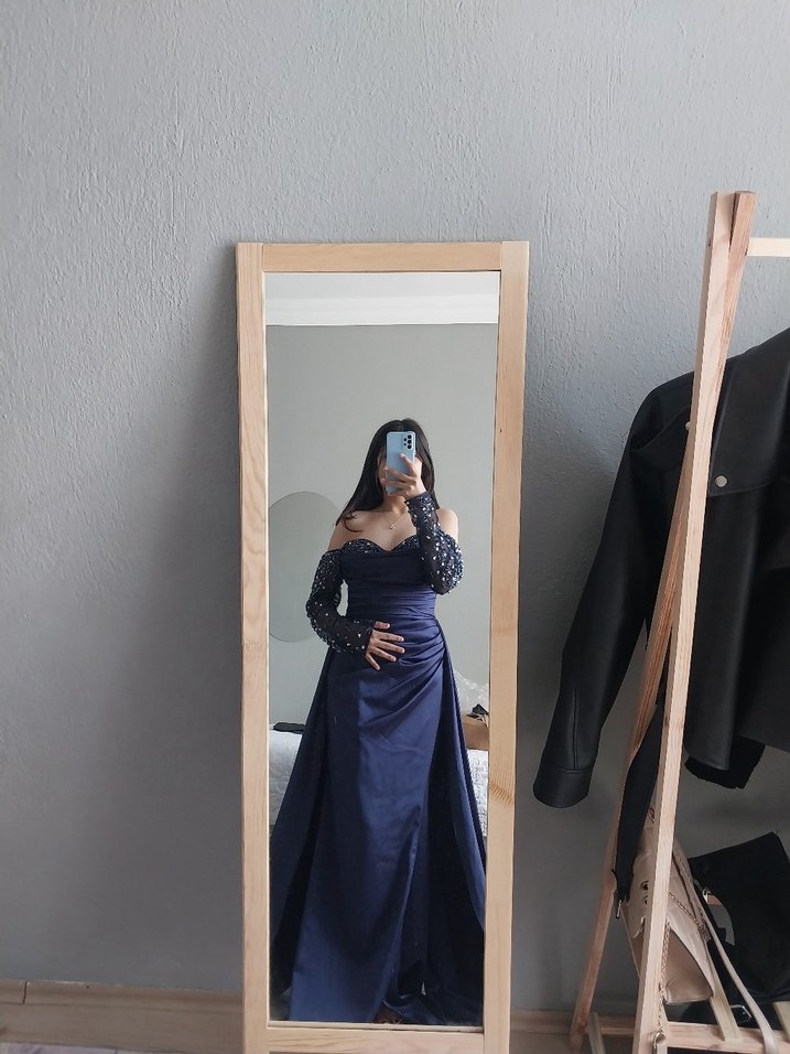 Gece Mavisi Taş İşlemeli Premium Abiye - Görsel 5