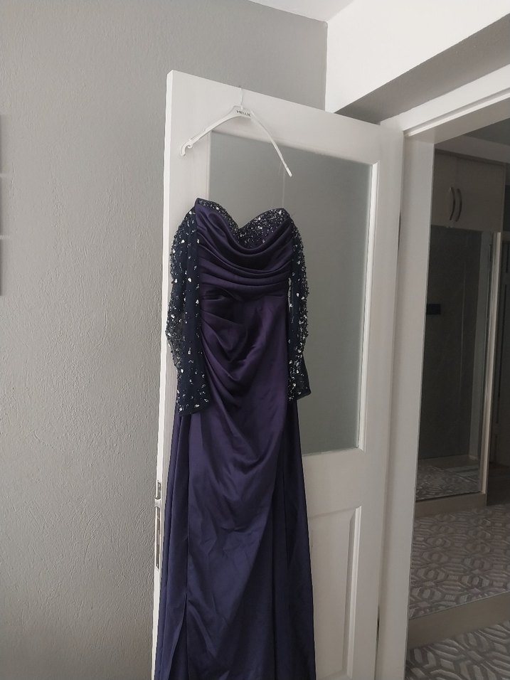 Gece Mavisi Taş İşlemeli Premium Abiye - Görsel 4