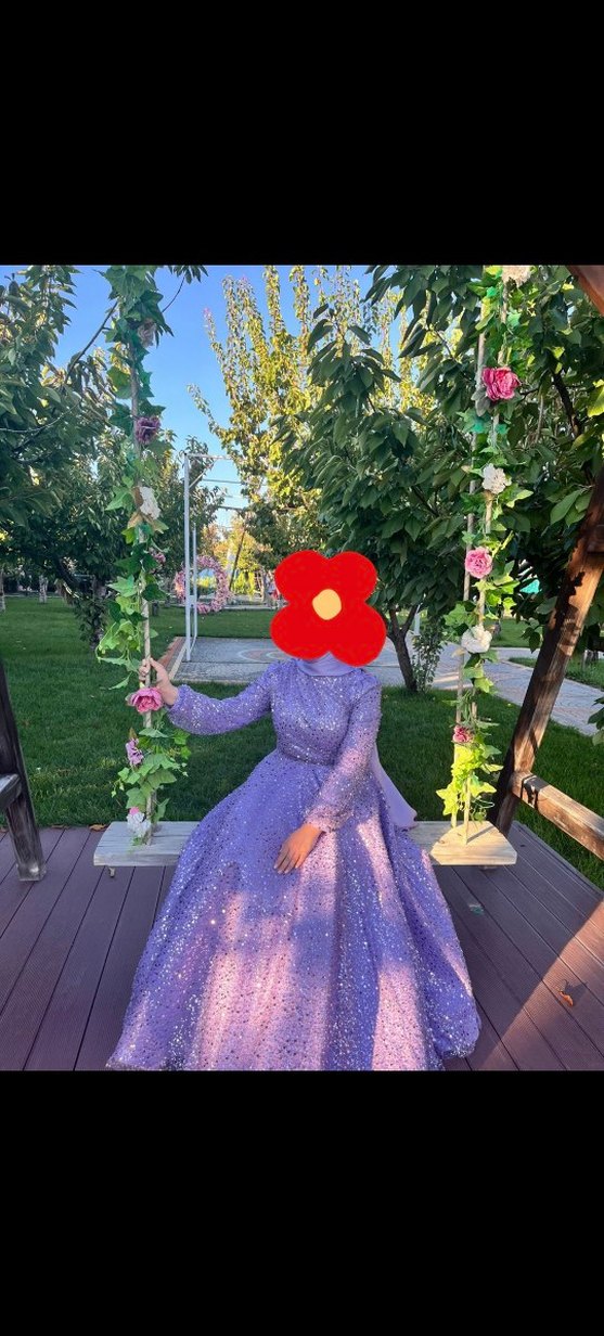 Uzun Kol Mor Drape Detaylı Abiye Elbise - Görsel 2