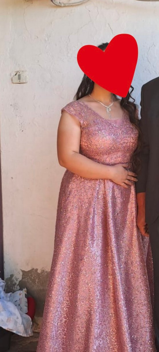 Pullu  simli Modern Klasik Pembe Elbisesi - Görsel 2