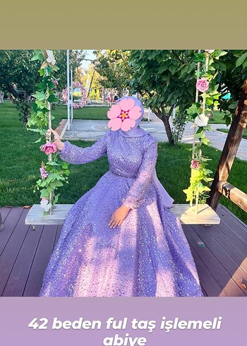 Uzun Kollu Mor Payetli Abiye Elbise - Görsel 2