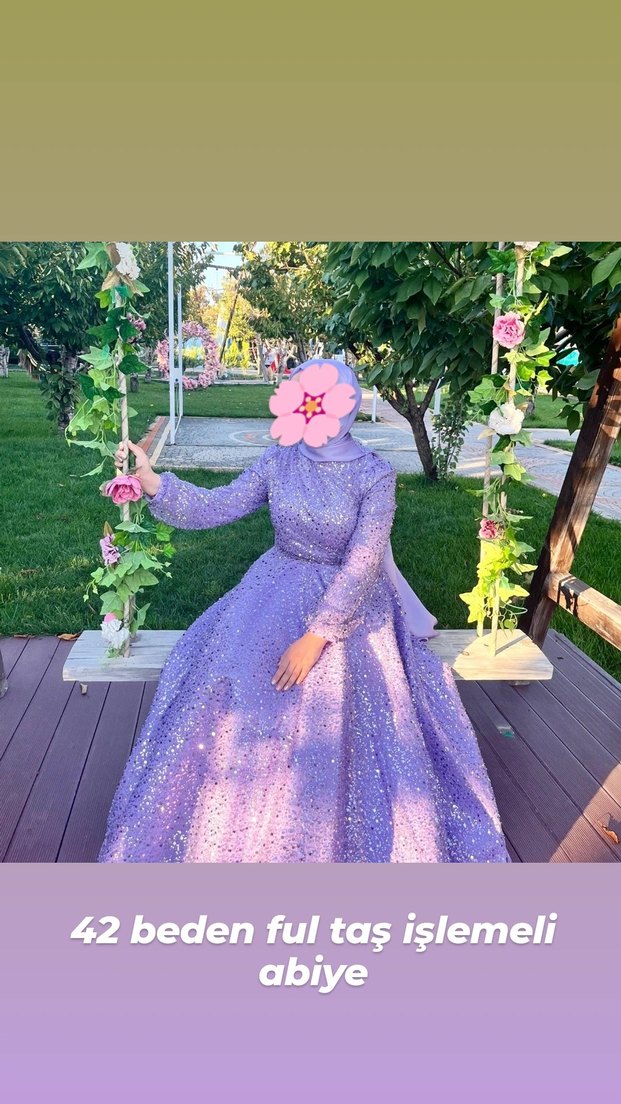 Uzun Kollu Mor Payetli Abiye Elbise - Görsel 2