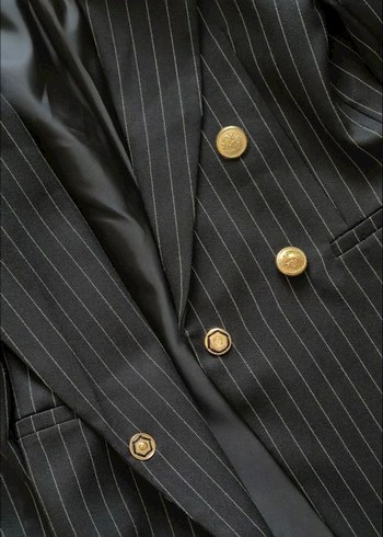 Tiffany Tomato Düğmeli Siyah Çizgili Kadın Blazer - Görsel 3