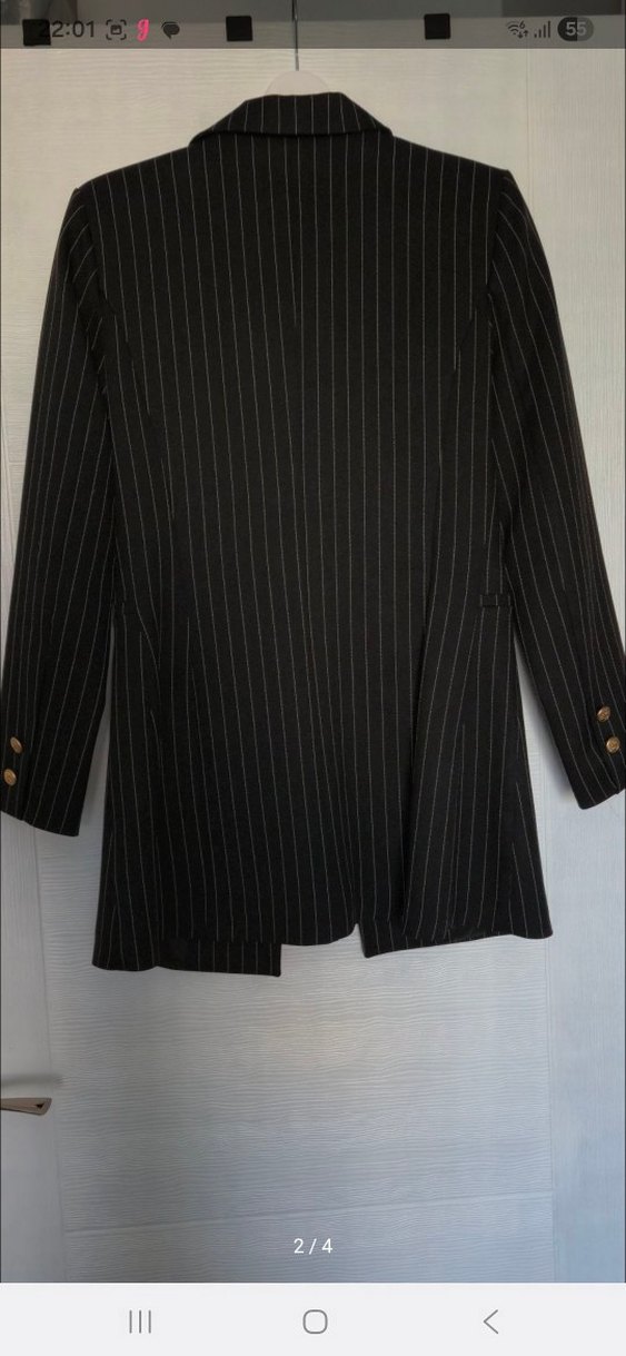 Tiffany Tomato Düğmeli Siyah Çizgili Kadın Blazer - Görsel 2