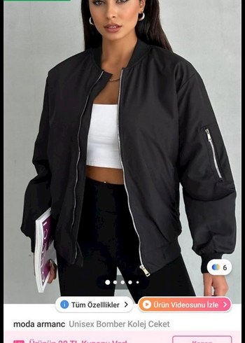 Moda Armanc Siyah Unisex Bomber Ceket