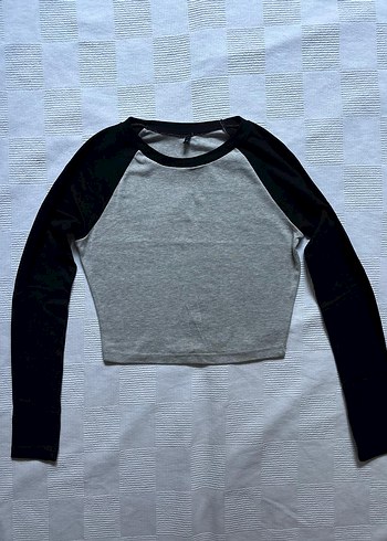 Gri Siyah Fitted Crop Bluz - Görsel 2