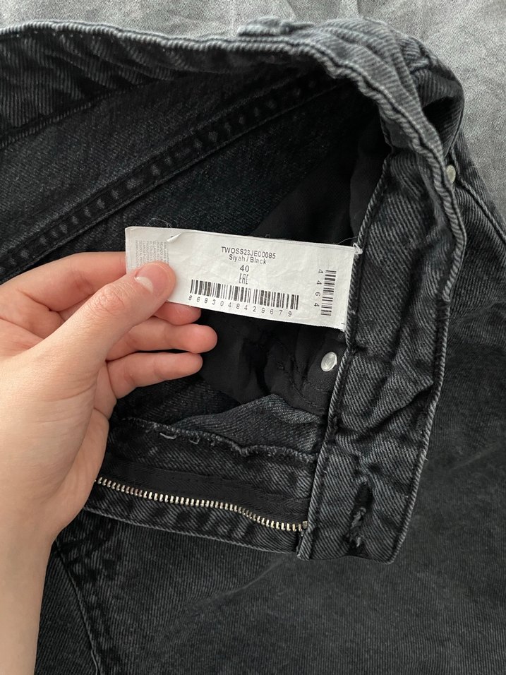 Gri Bol Kesim Midi Kot Pantolon - Görsel 3