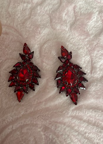 Koyu Kırmızı taşlı Taç ve Küpe Seti - Görsel 2